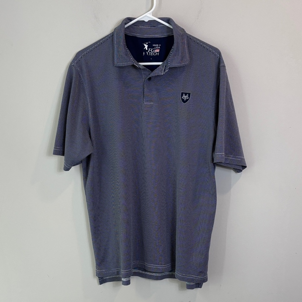 FG Tech Men's Blue striped Performance Golf Polo Shirt size L